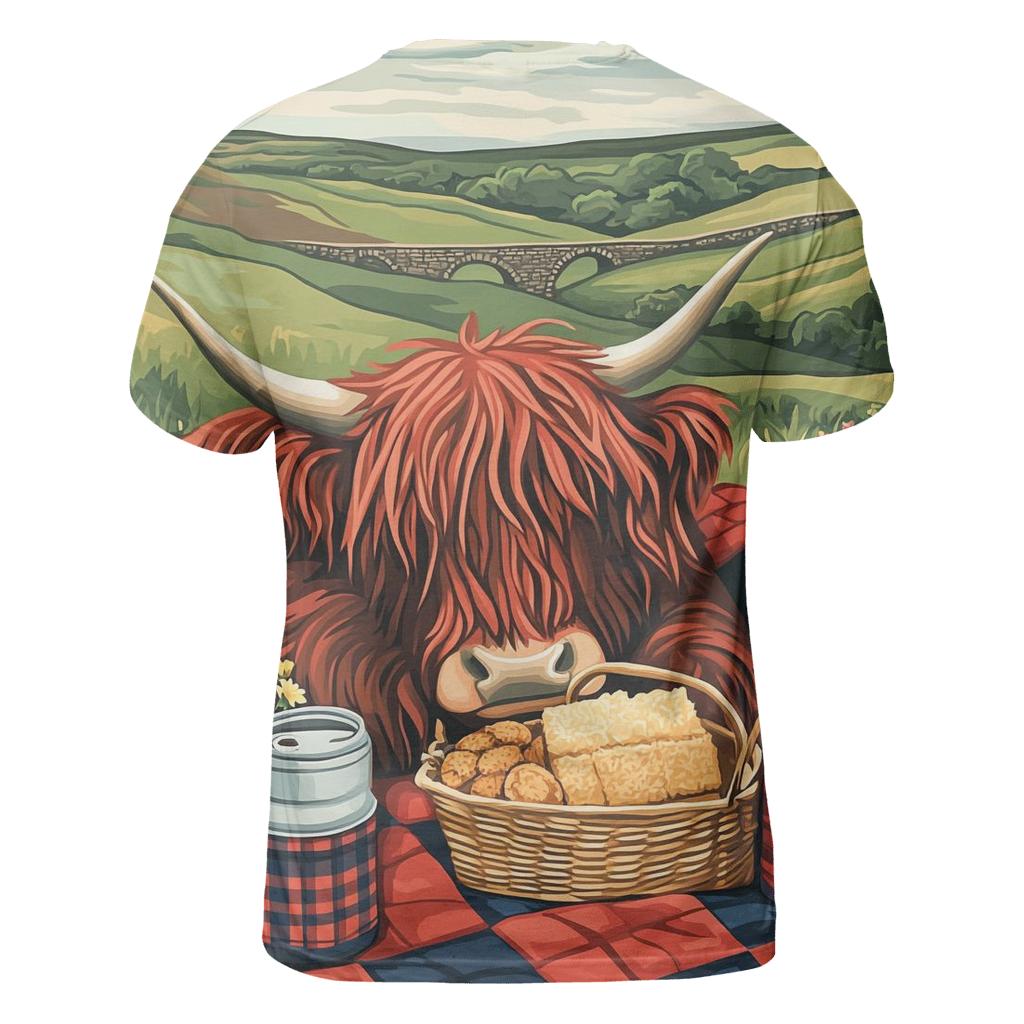 Tartan Quilt Picnic Highland Cow vibrant all-over design tees