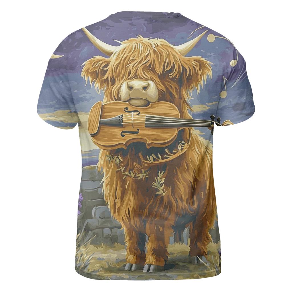 Highland Cow And The Heather Violin unique graphic print tees