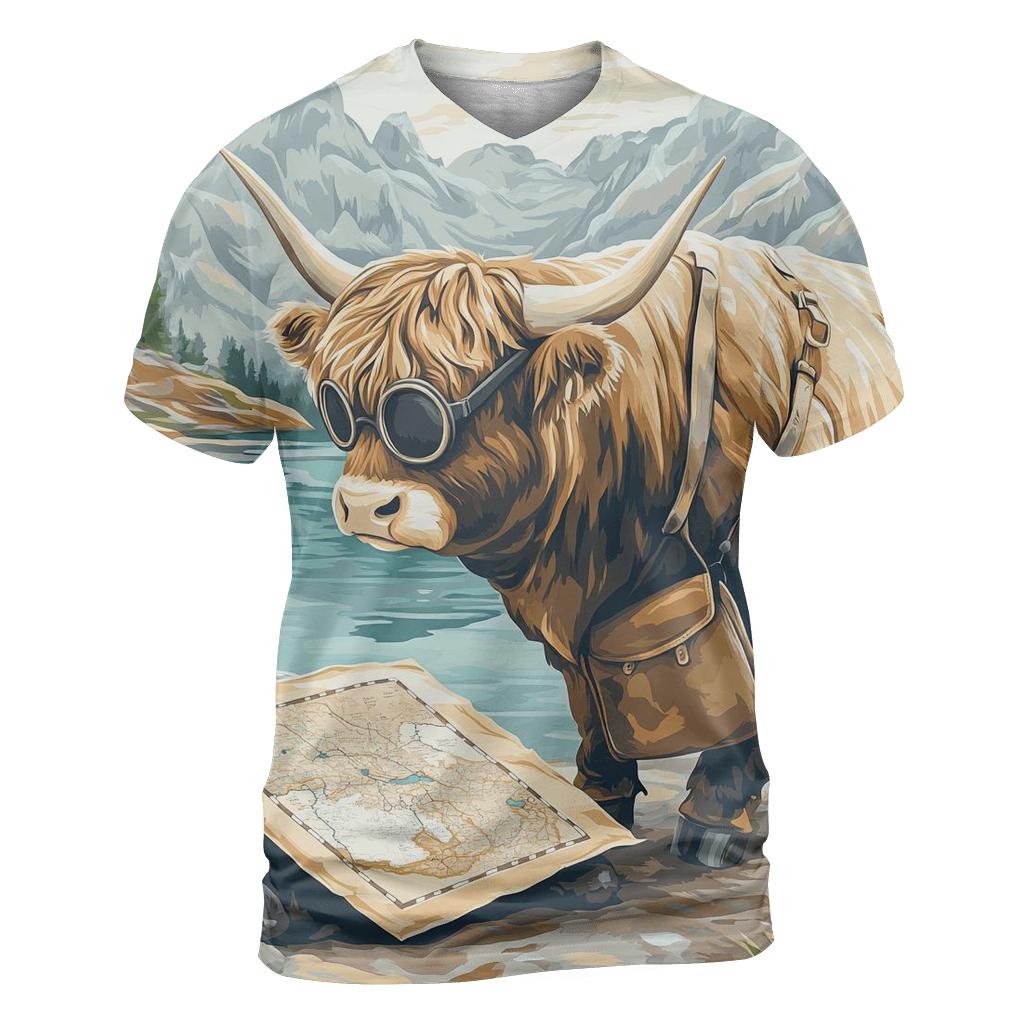 Mountain Mapmaker Highland Cow vibrant all-over design tees