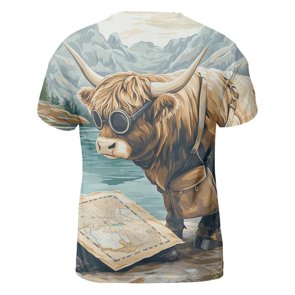 Mountain Mapmaker Highland Cow vibrant all-over design tees