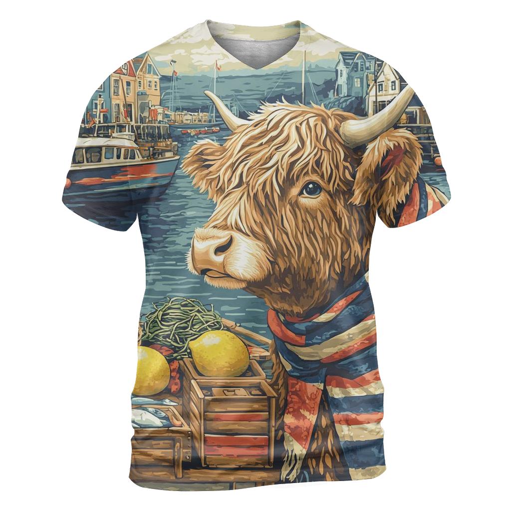 Harbor Market Highland Cow artistic all-over print tops