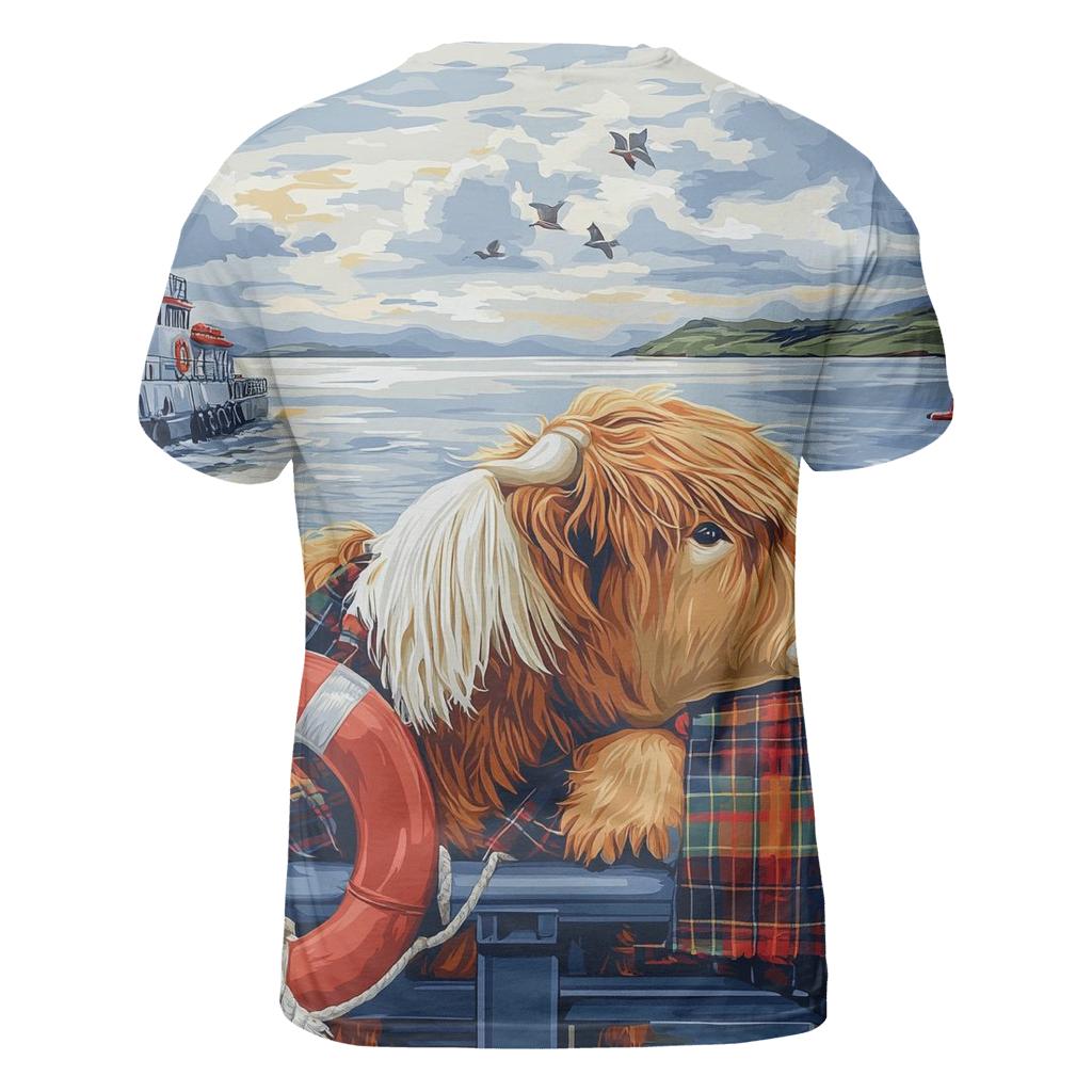 Highland Cow Ferry Crossing artistic all-over print tops