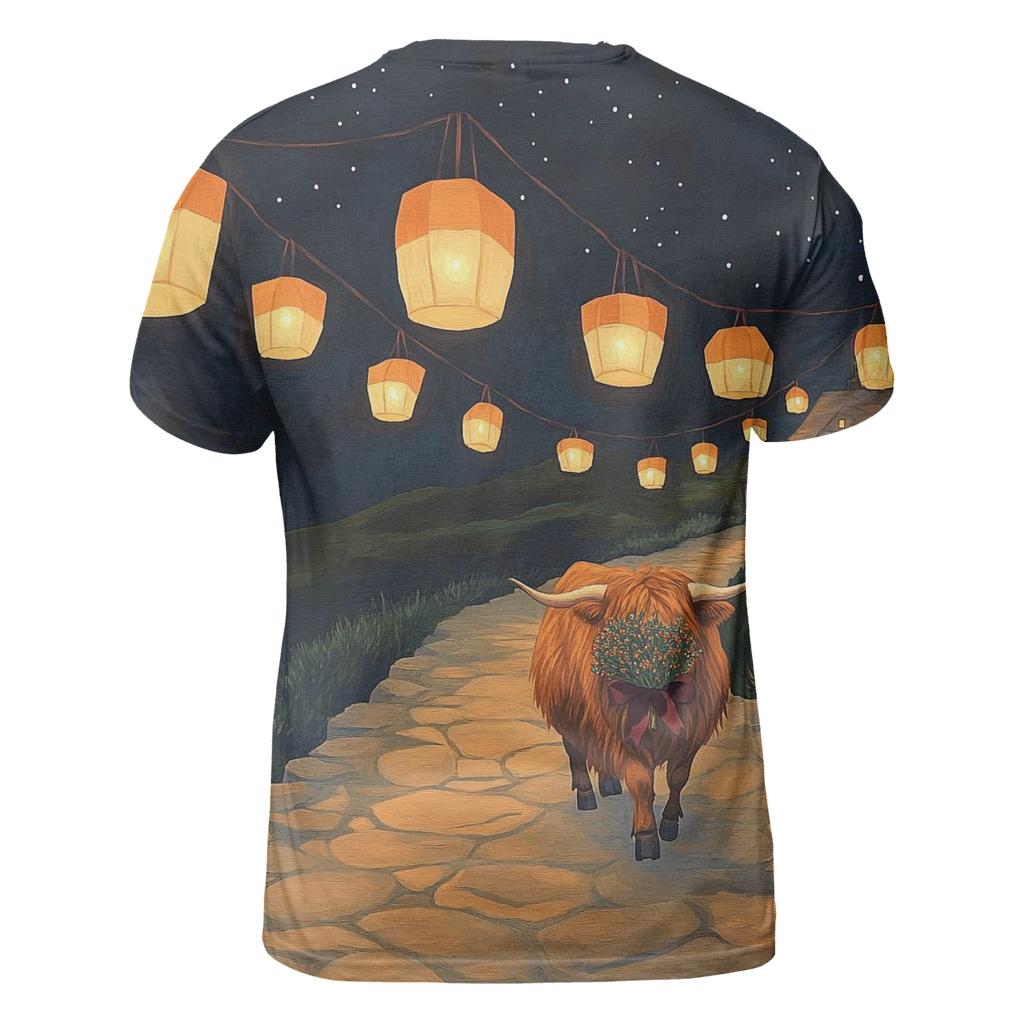Night Lanterns Highland Cow Path designer pattern shirts