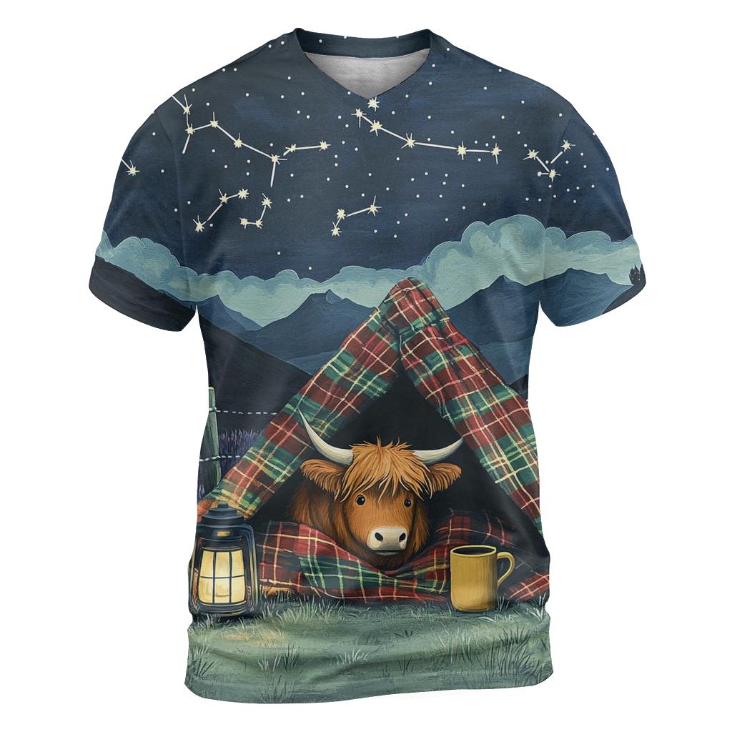 Stargazer Highland Cow Blanket Fort vibrant all-over design tees