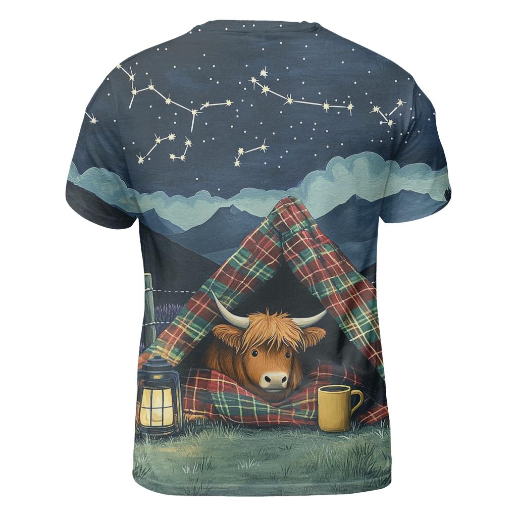 Stargazer Highland Cow Blanket Fort vibrant all-over design tees