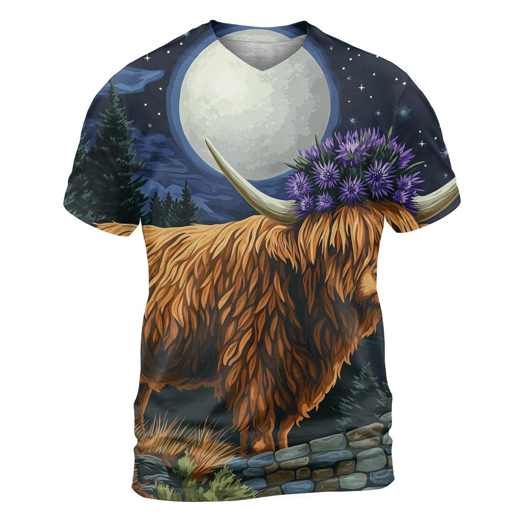 Highland Cow Moonlit Thistle Crown unique graphic print tees