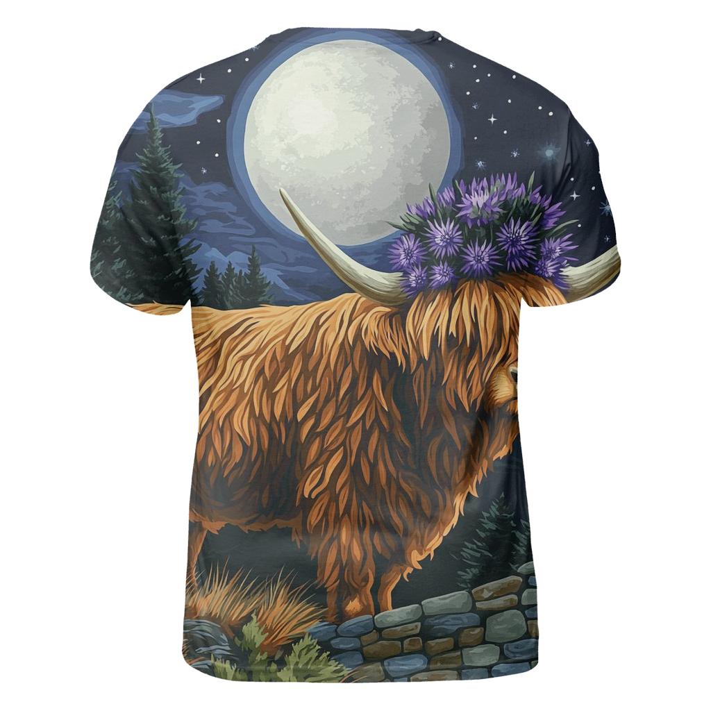 Highland Cow Moonlit Thistle Crown unique graphic print tees