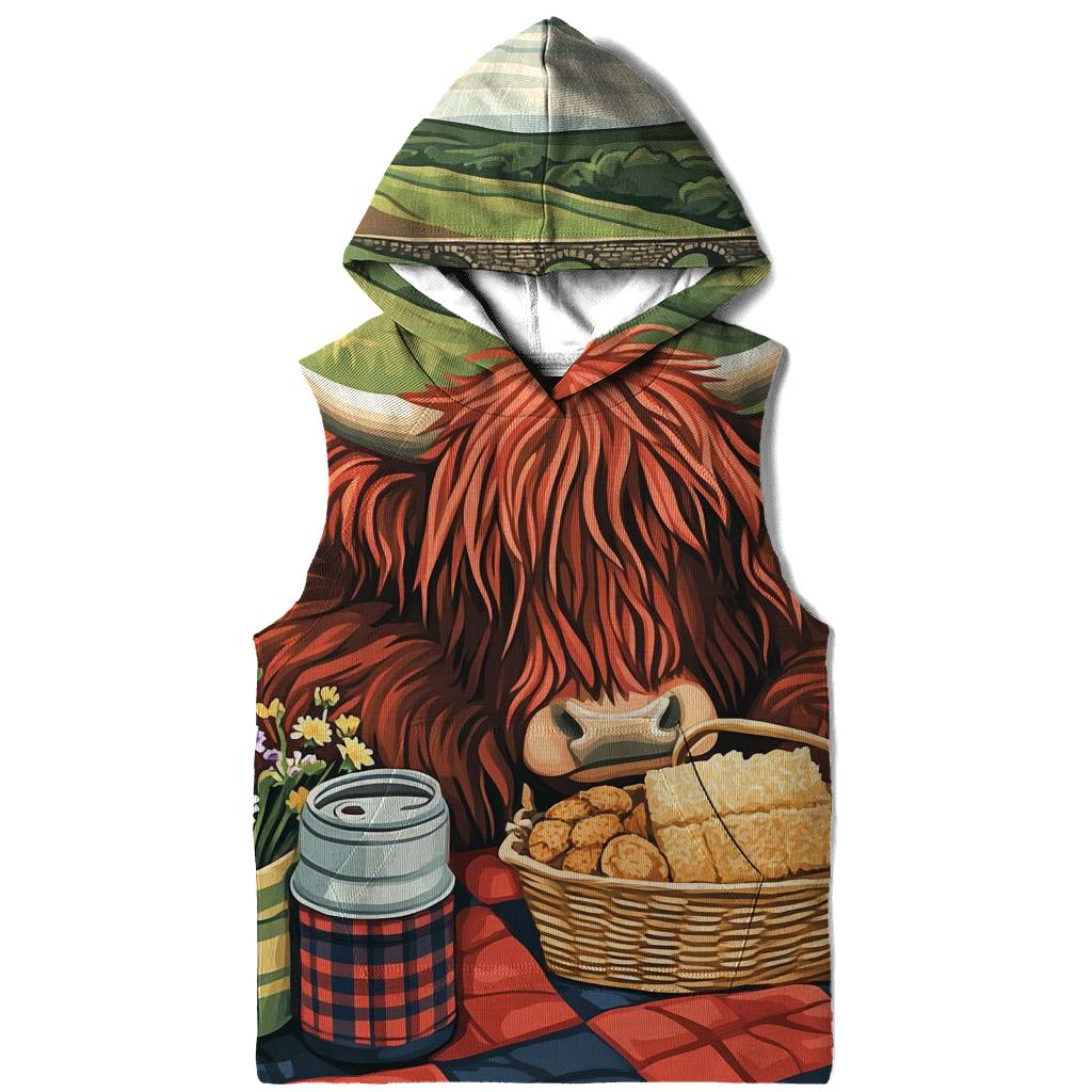 Tartan Quilt Picnic Highland Cow embroidered hoodies