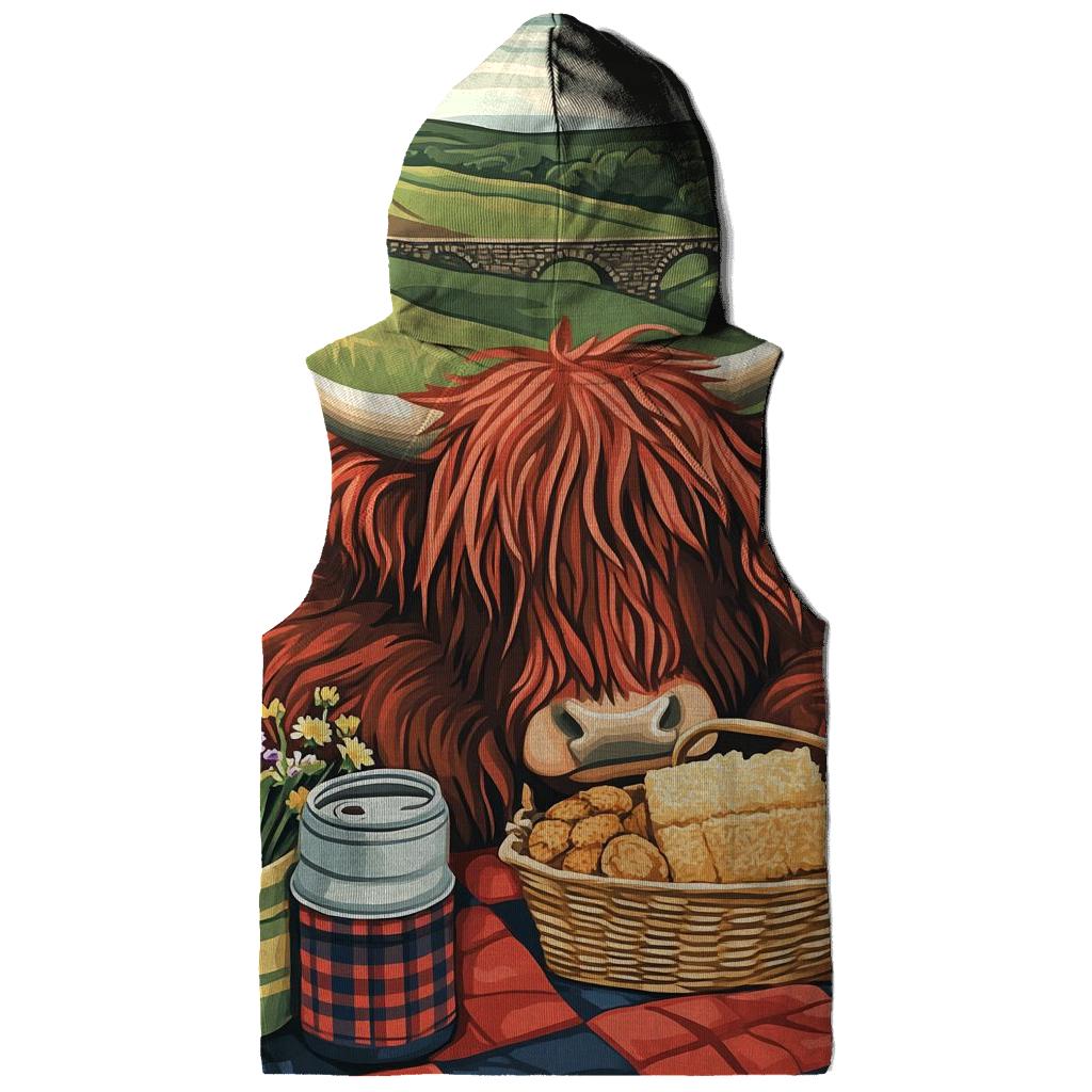Tartan Quilt Picnic Highland Cow embroidered hoodies