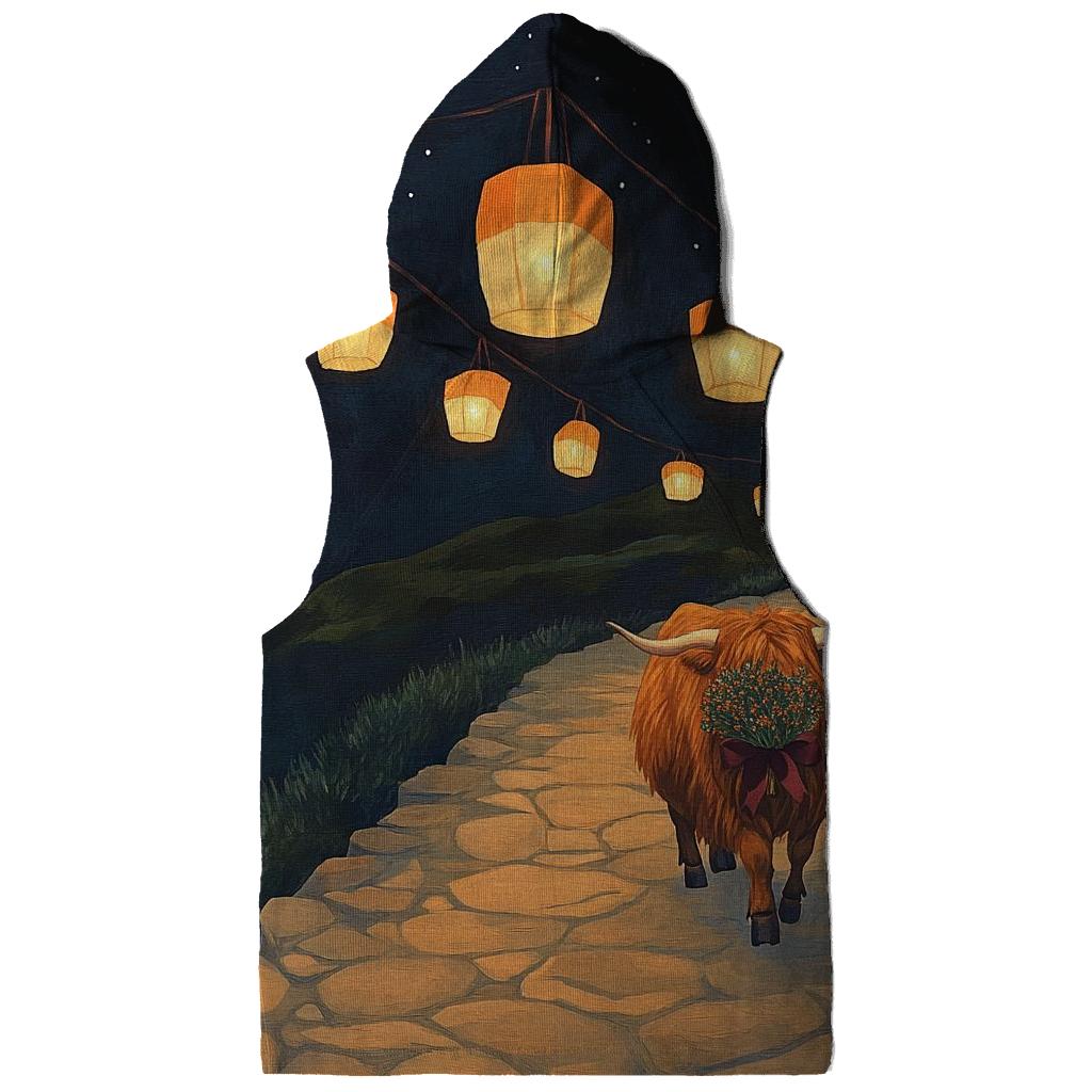 Night Lanterns Highland Cow Path embroidered hoodies