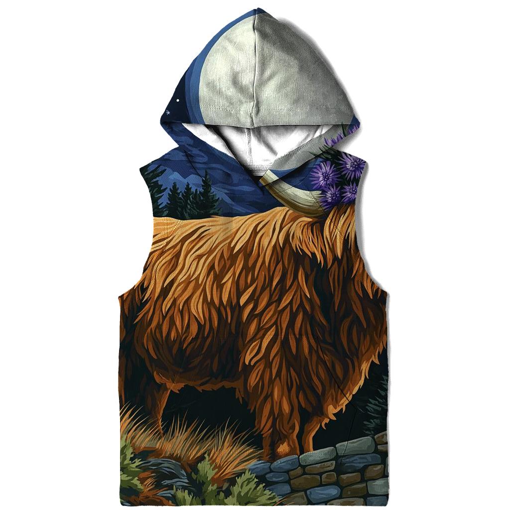 Highland Cow Moonlit Thistle Crown graphic hoodies