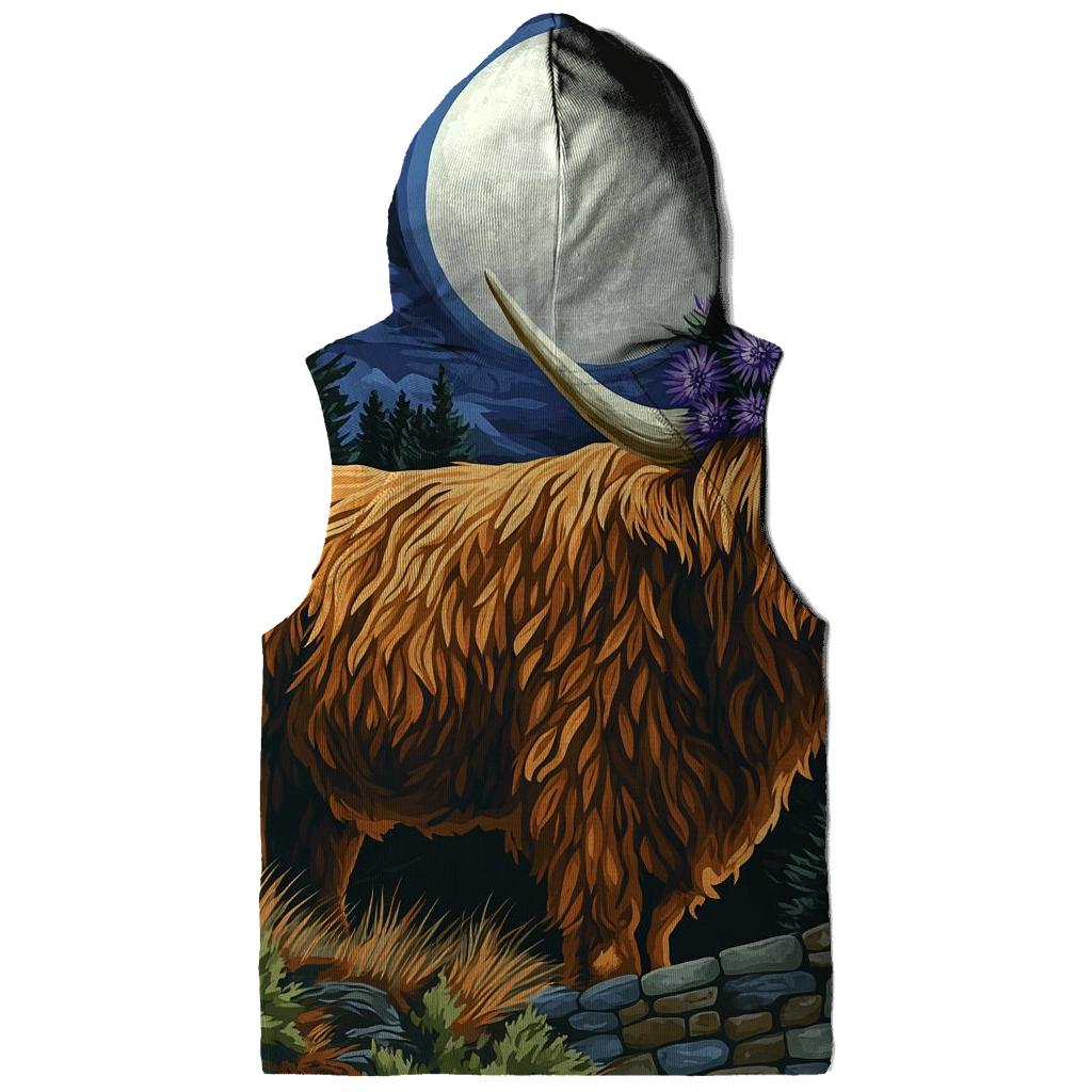 Highland Cow Moonlit Thistle Crown graphic hoodies