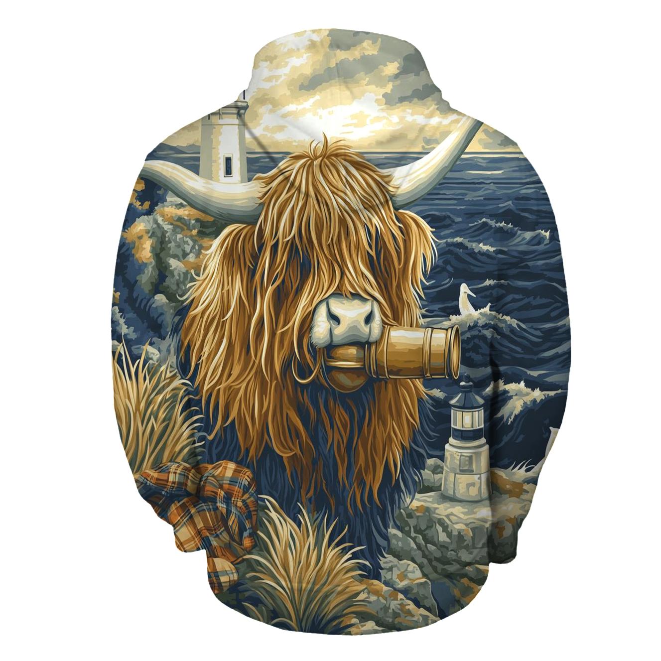 Highland Cow Lighthouse Keeper zip-up hoodies