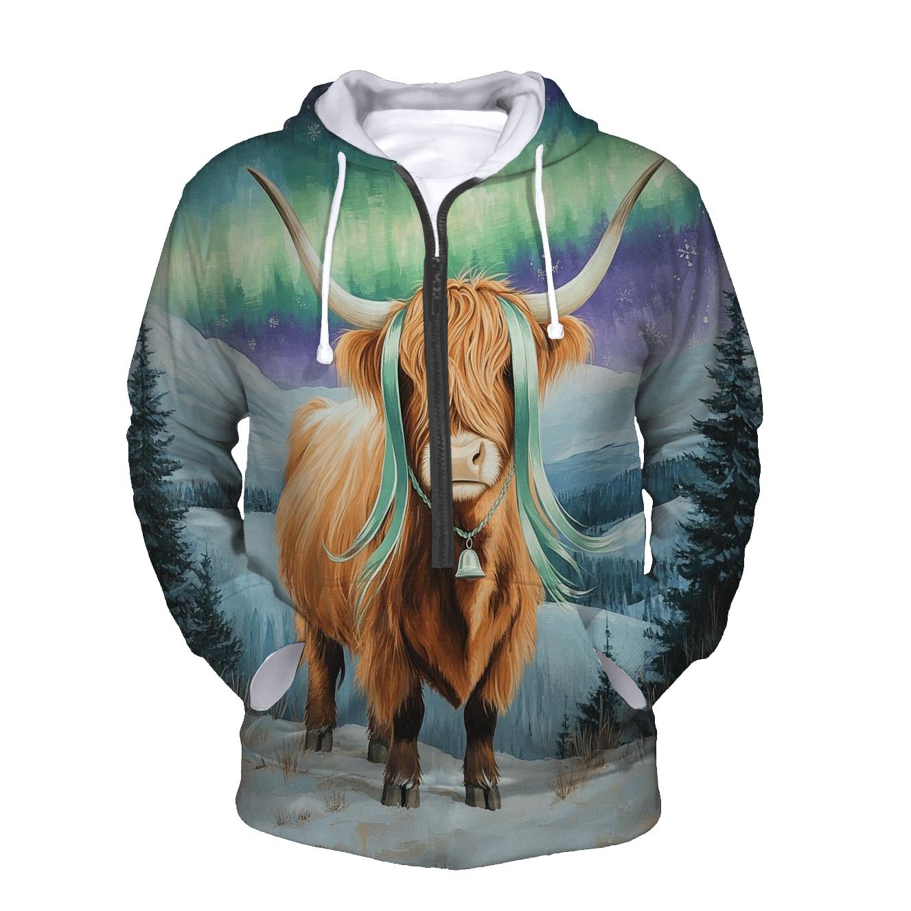 Aurora Braids Highland Cow premium hoodies