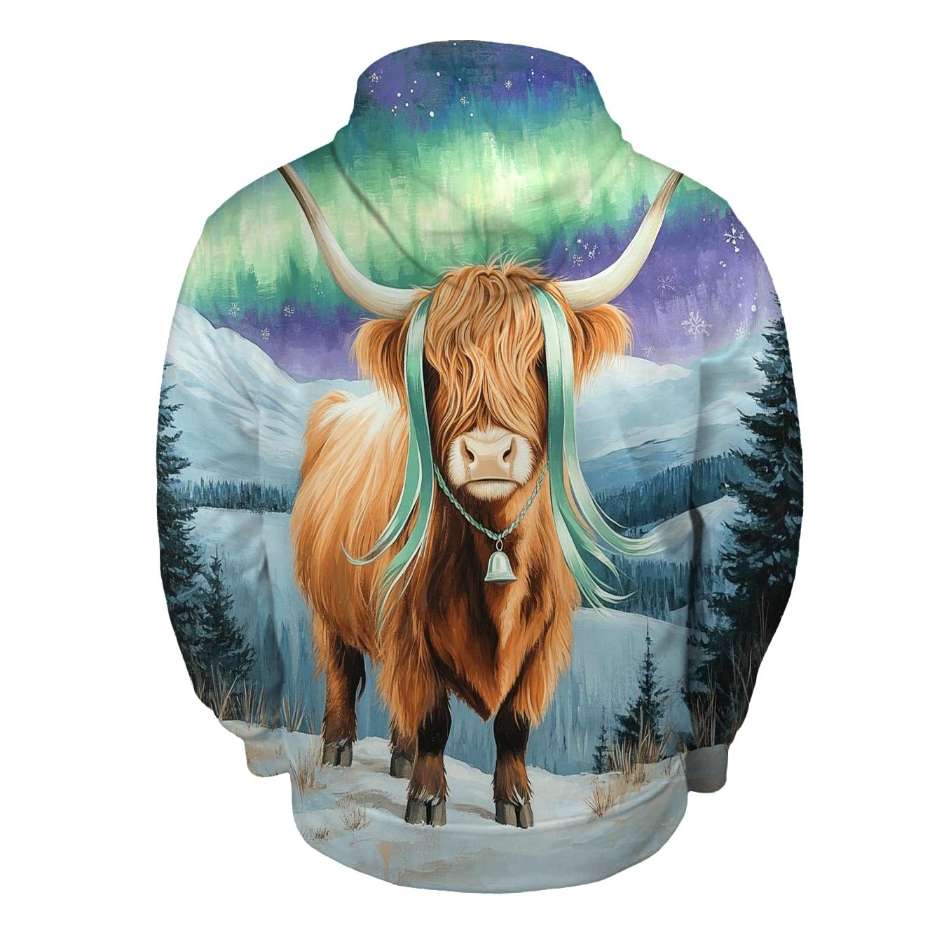 Aurora Braids Highland Cow premium hoodies