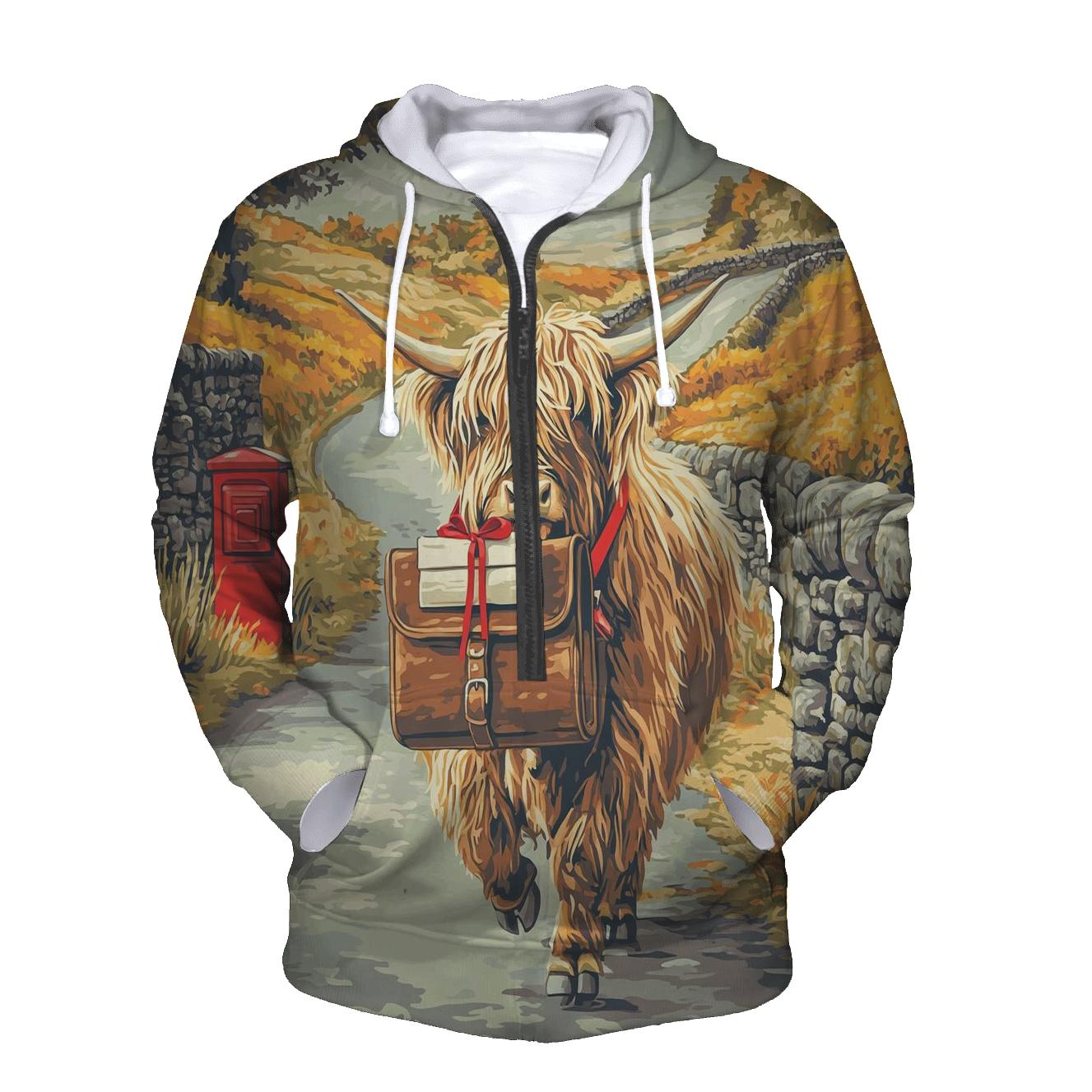 Highland Cow On The Mail Run embroidered hoodies