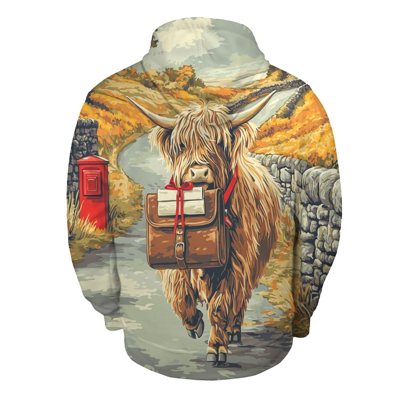 Highland Cow On The Mail Run embroidered hoodies