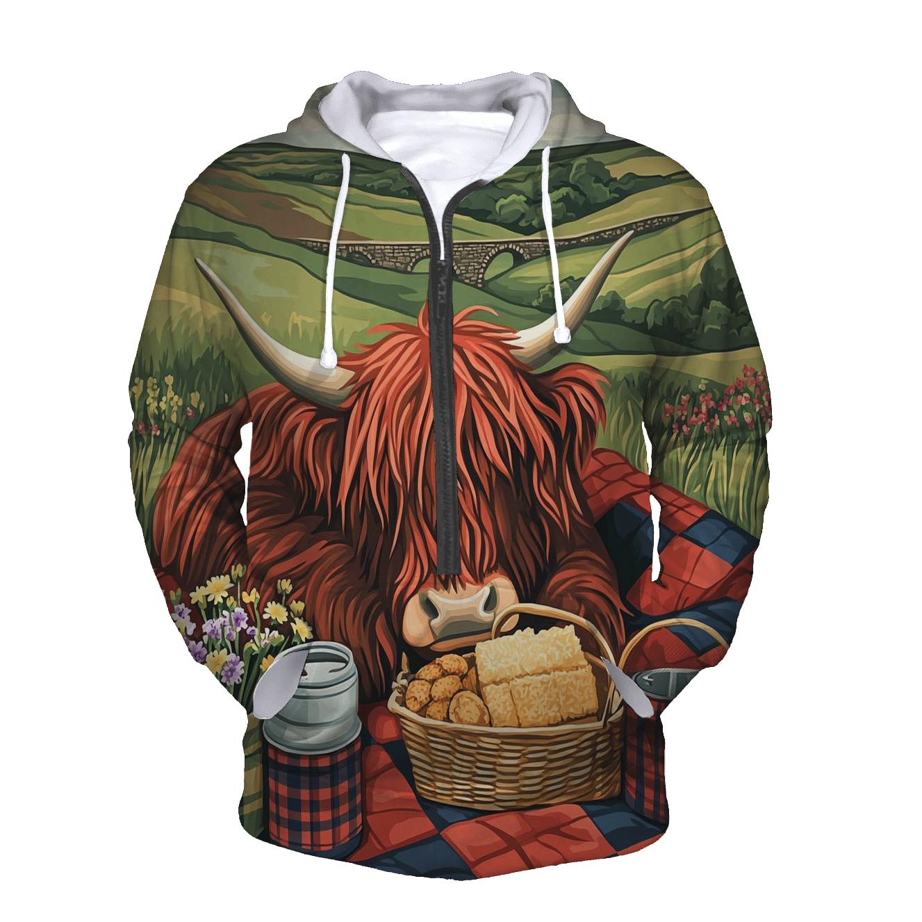 Tartan Quilt Picnic Highland Cow heavyweight hoodies