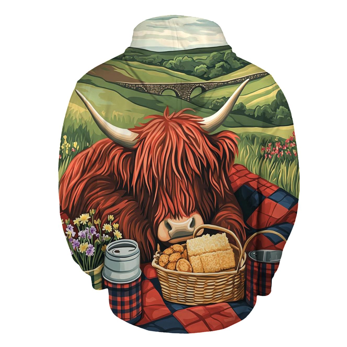 Tartan Quilt Picnic Highland Cow heavyweight hoodies