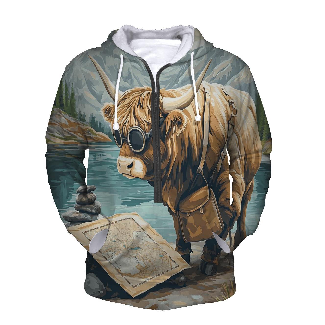 Mountain Mapmaker Highland Cow graphic hoodies