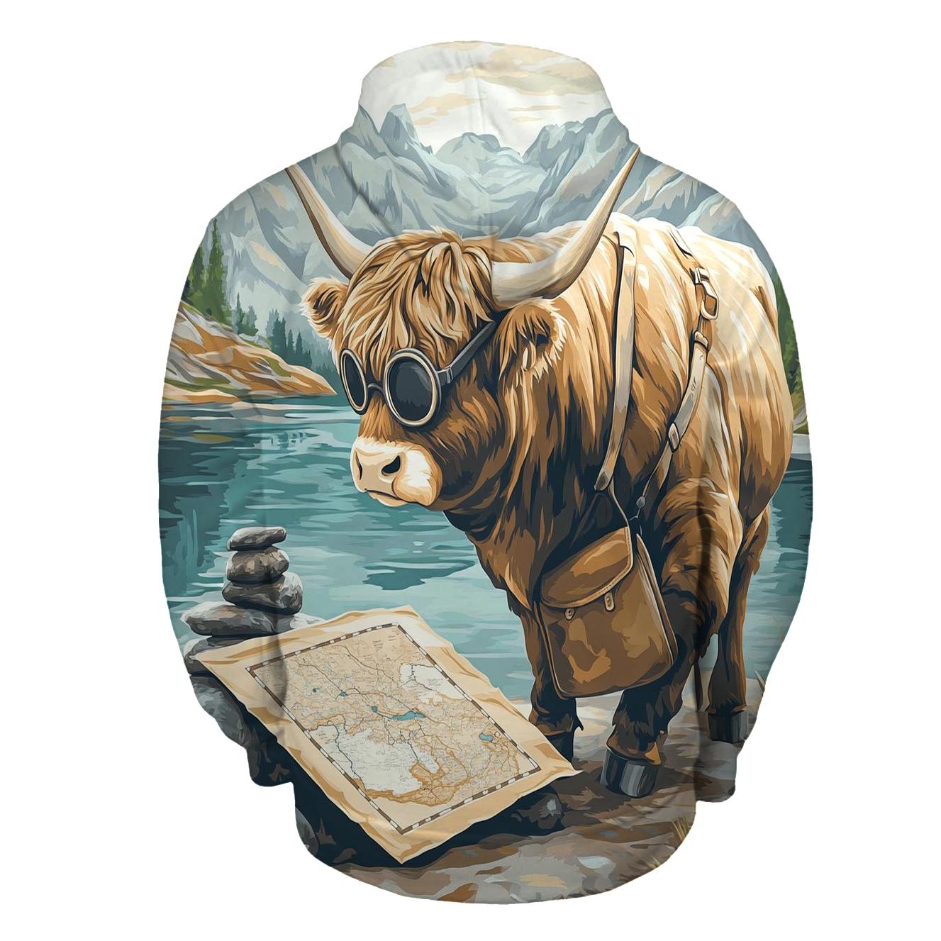 Mountain Mapmaker Highland Cow graphic hoodies