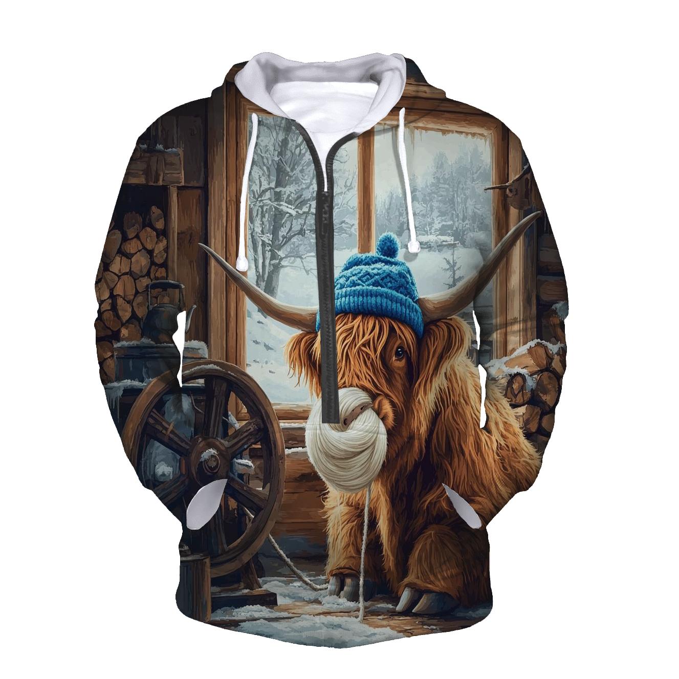 Highland Cow Winter Knit Workshop hoodies fashion