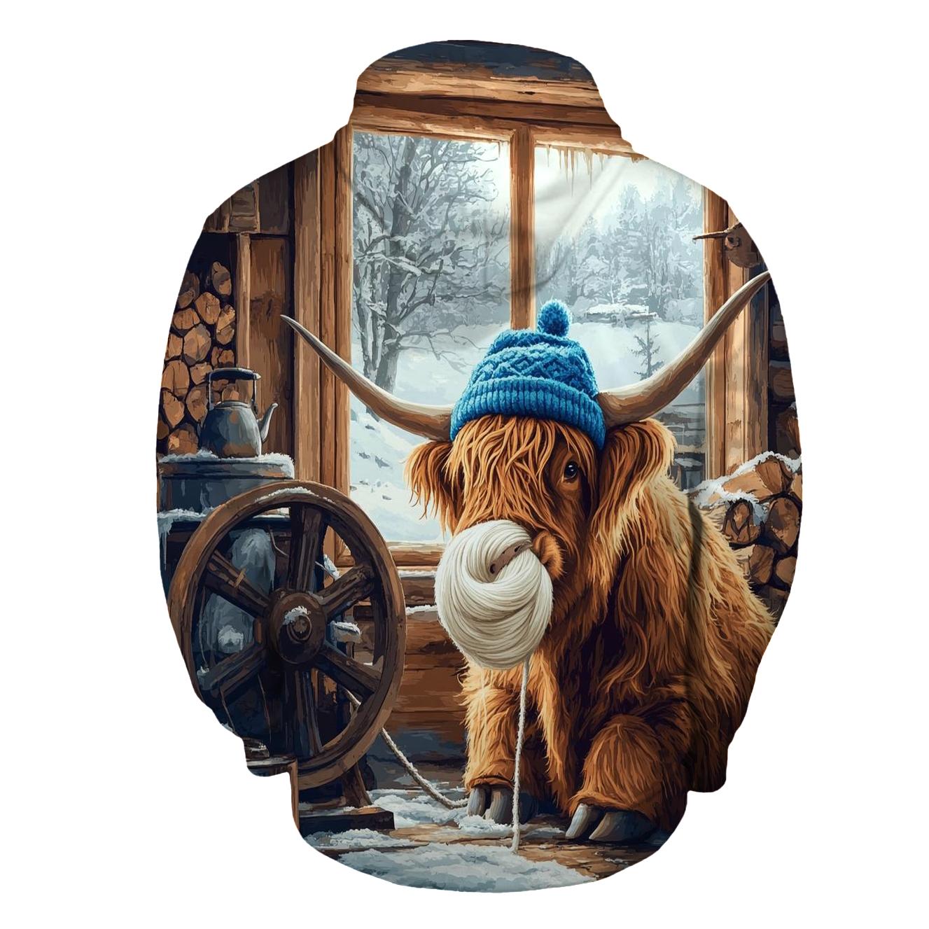 Highland Cow Winter Knit Workshop hoodies fashion