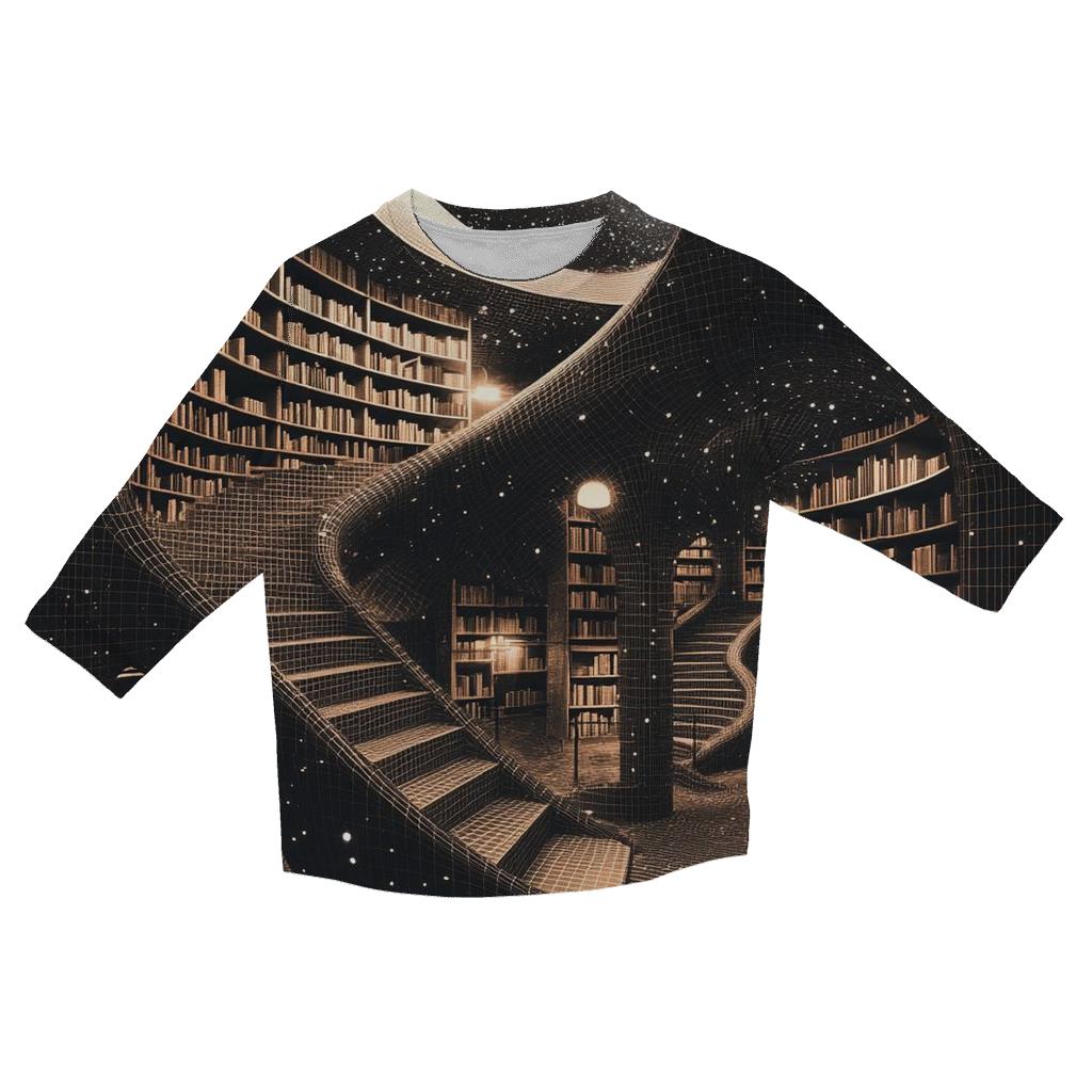 MC Escher Inspired Cosmic Library Staircase trendy 3/4 sleeve tops
