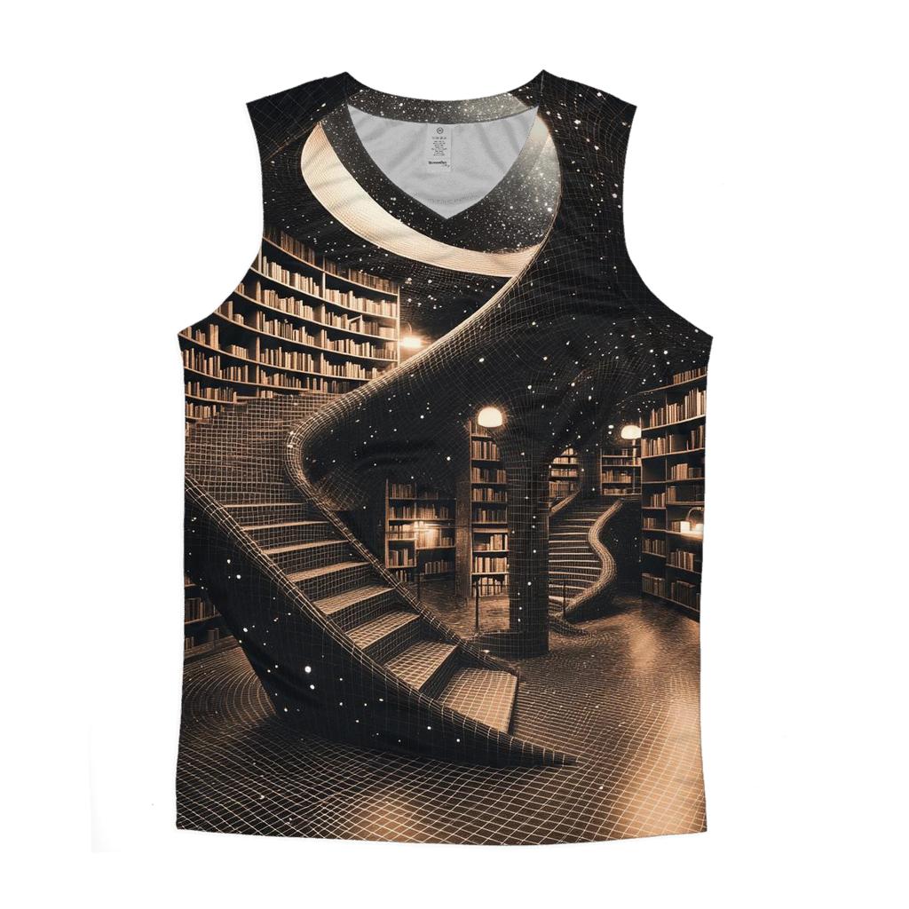 MC Escher Inspired Cosmic Library Staircase casual summer tank tops