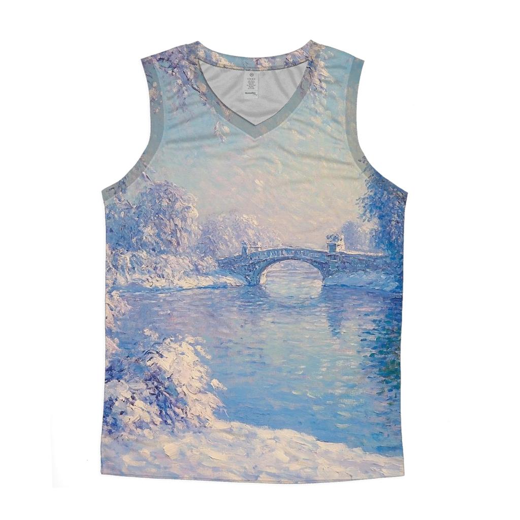Claude Monet Inspired Aurora Over Winter River casual summer tank tops