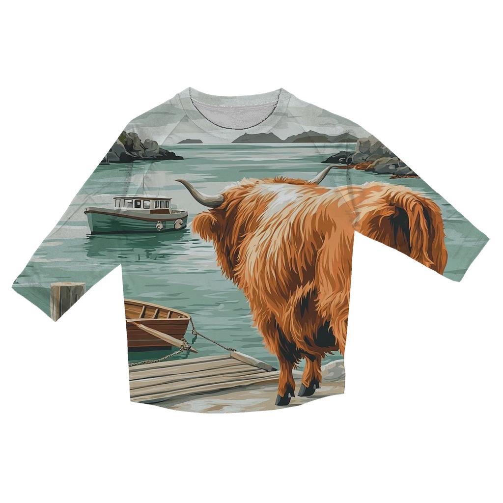 Highland Cow At The Ferry Slipway stylish quarter sleeve tops
