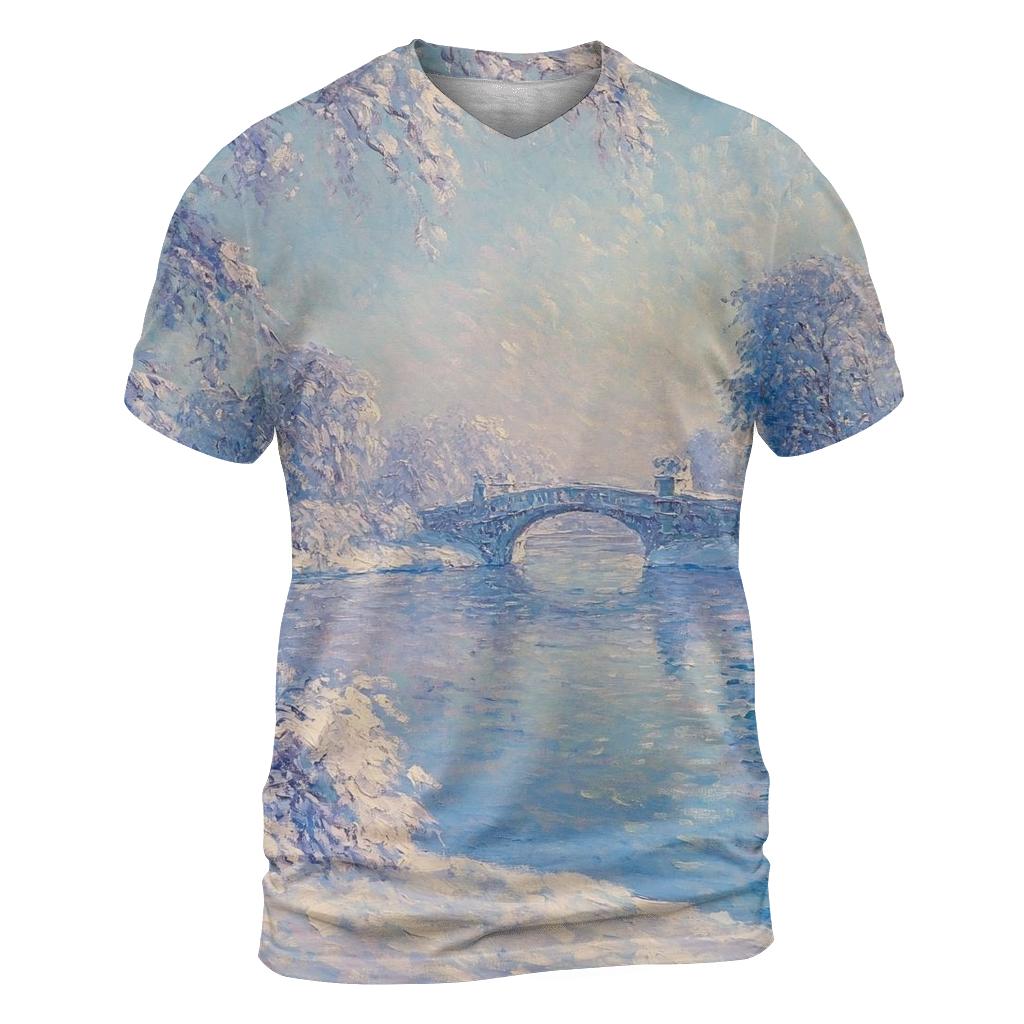 Claude Monet Inspired Aurora Over Winter River unique graphic print tees