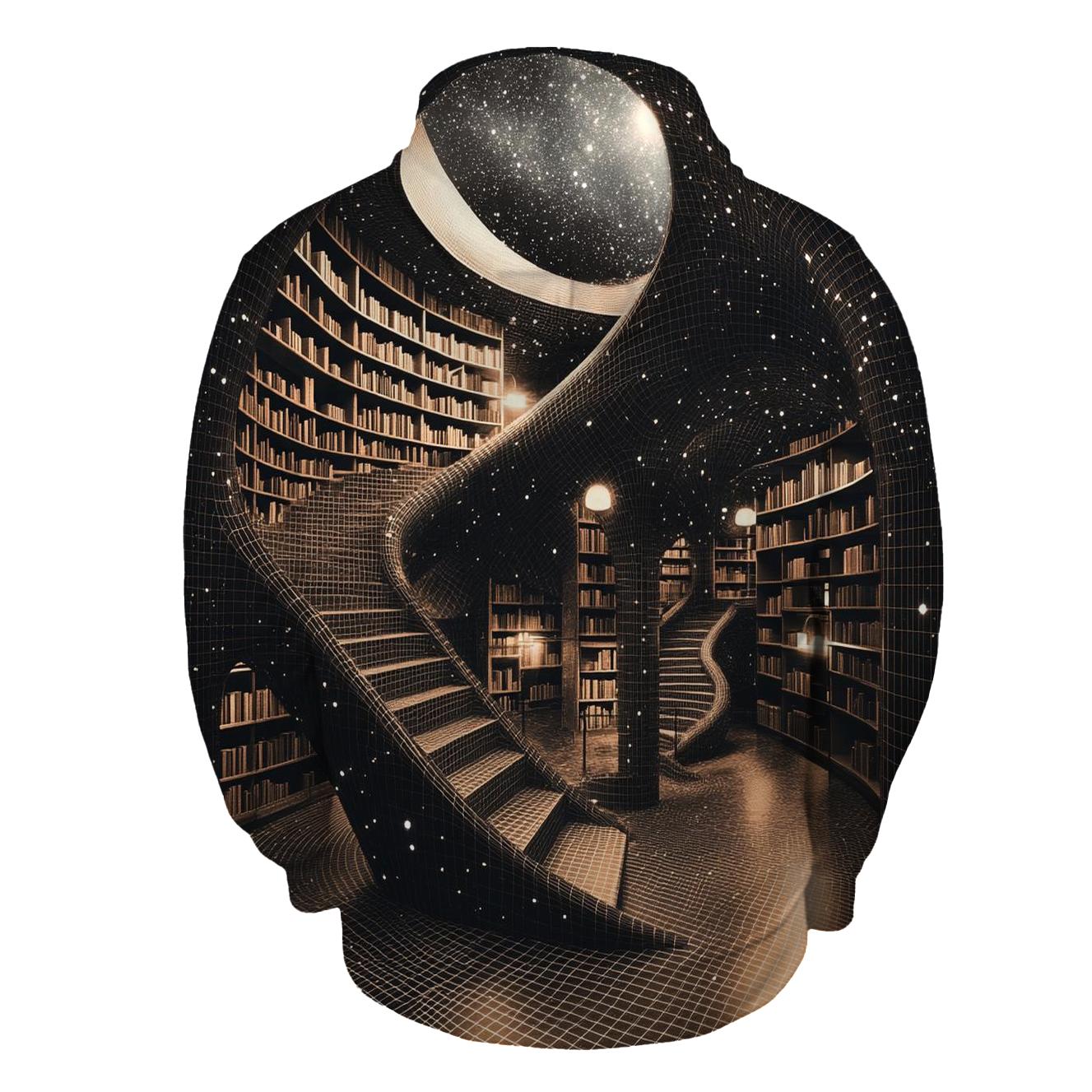 MC Escher Inspired Cosmic Library Staircase pullover hoodies