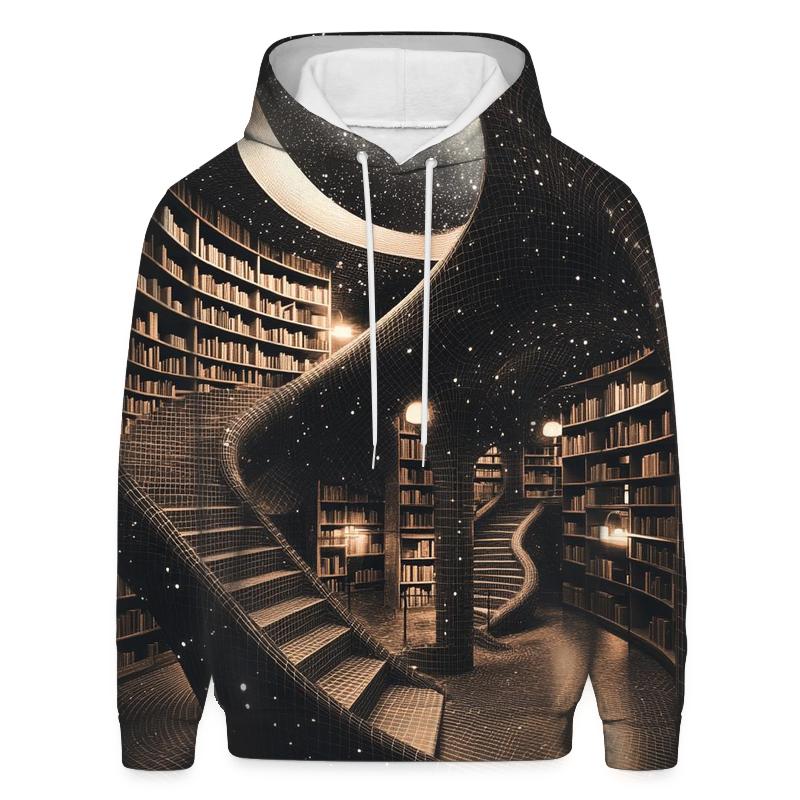 MC Escher Inspired Cosmic Library Staircase premium hoodies