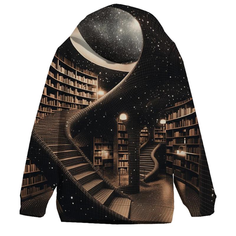 MC Escher Inspired Cosmic Library Staircase premium hoodies