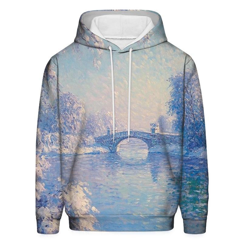 Claude Monet Inspired Aurora Over Winter River pullover hoodies