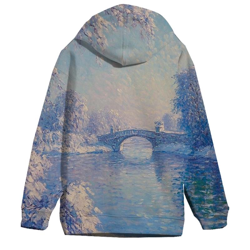 Claude Monet Inspired Aurora Over Winter River pullover hoodies