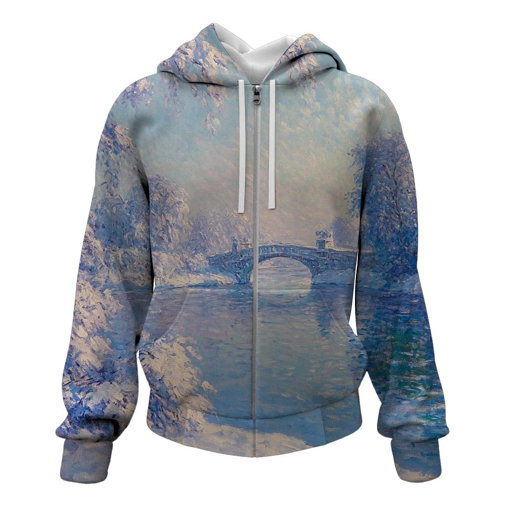 Claude Monet Inspired Aurora Over Winter River heavyweight hoodies