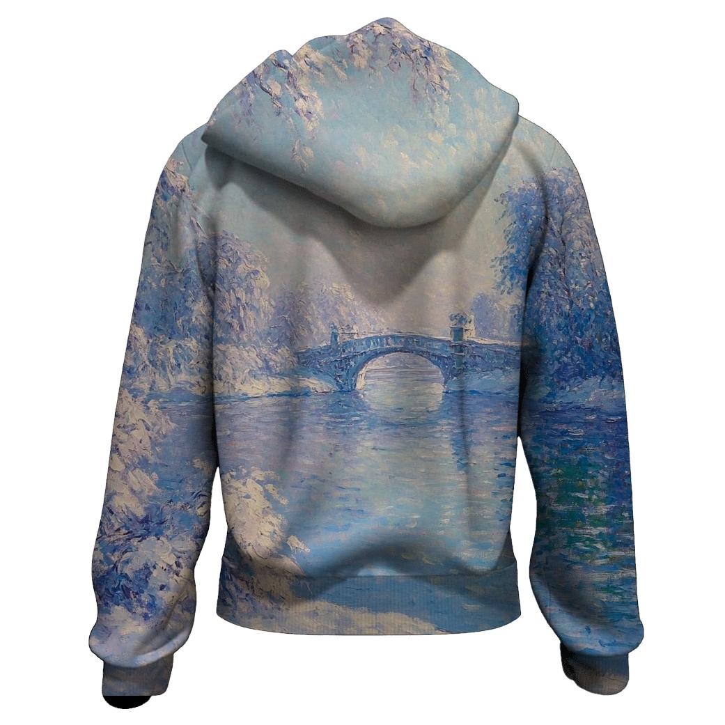 Claude Monet Inspired Aurora Over Winter River heavyweight hoodies