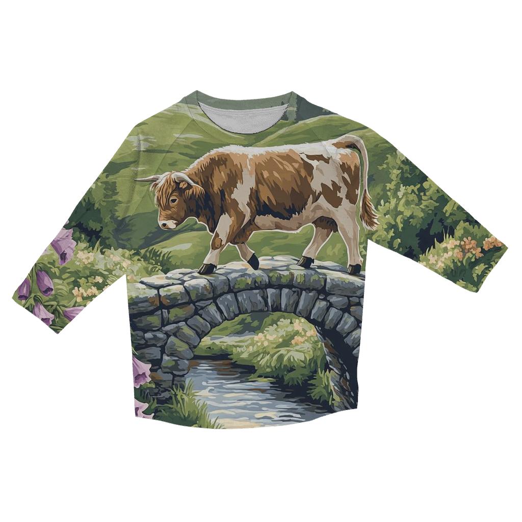 Storybook Bridge With Highland Cow fashion 3/4 sleeve shirts