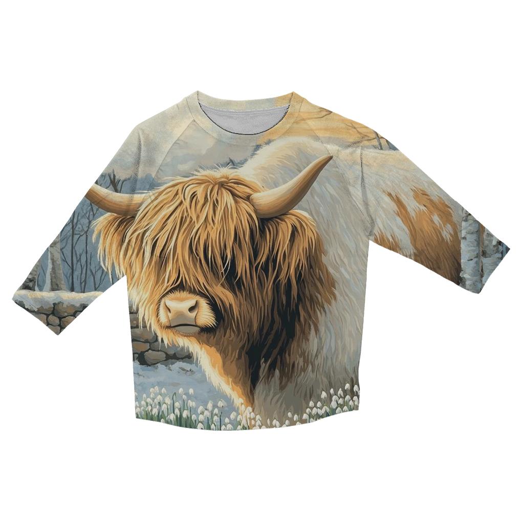 Highland Cow In The Snowdrop Hollow stylish quarter sleeve tops