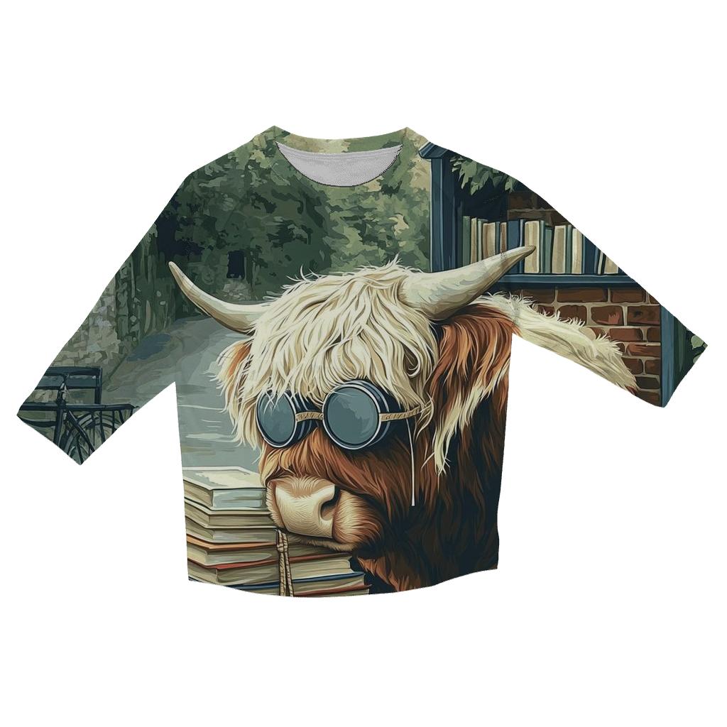 Library Nook Highland Cow casual three quarter sleeve shirts