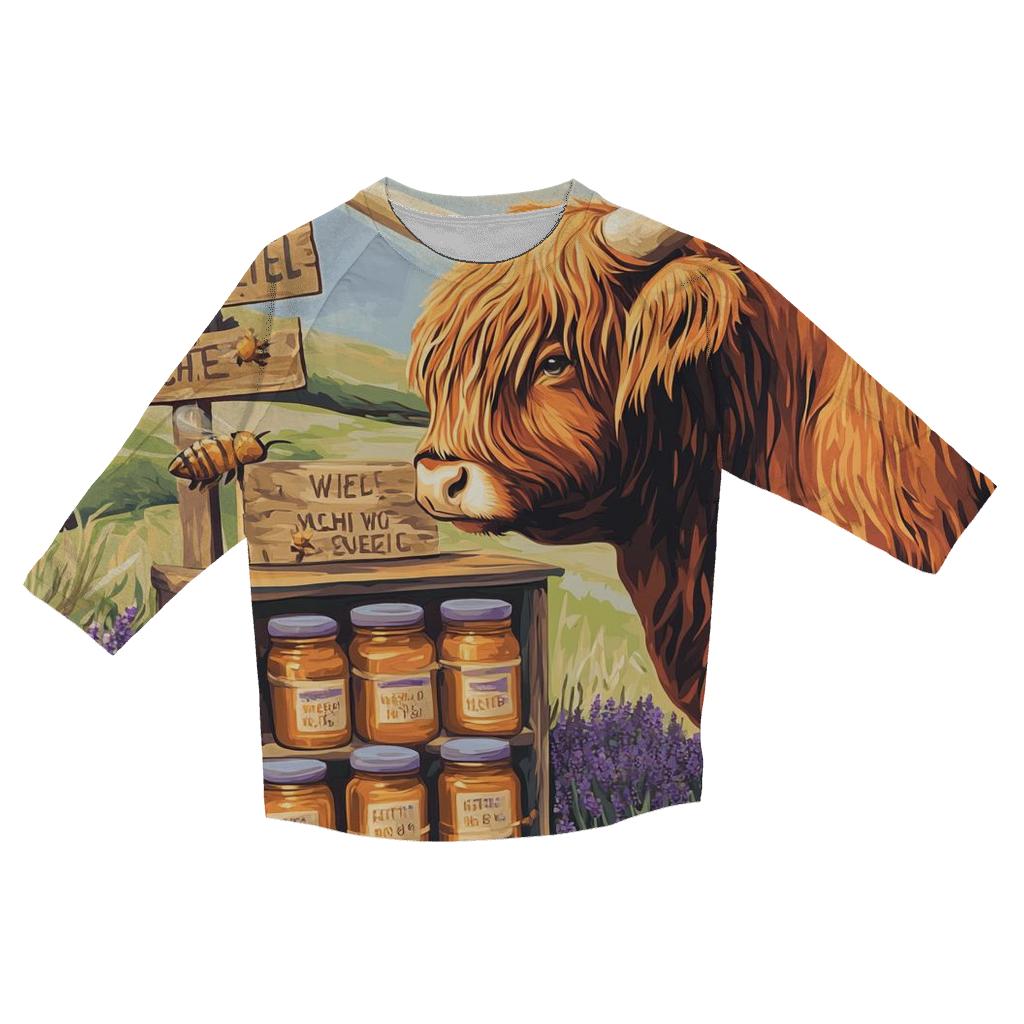 Highland Cow At The Heather Honey Stand custom 3/4 sleeve shirts