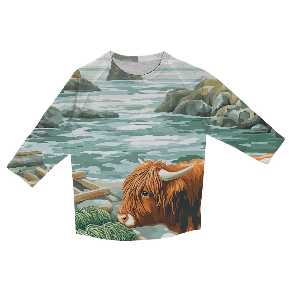 Highland Cow In The Coastal Seaweed Garden custom 3/4 sleeve shirts