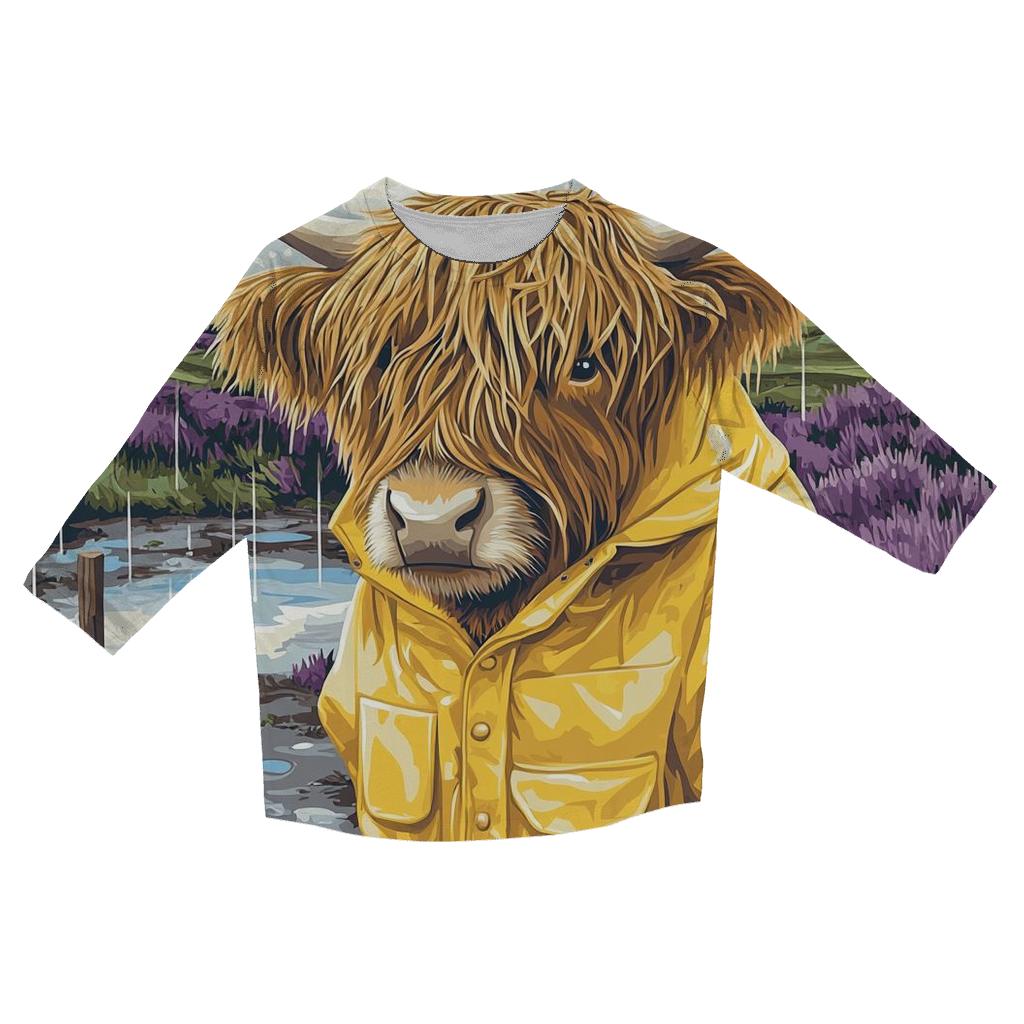 Highland Cow In The Raincoat Meadow fashion 3/4 sleeve shirts
