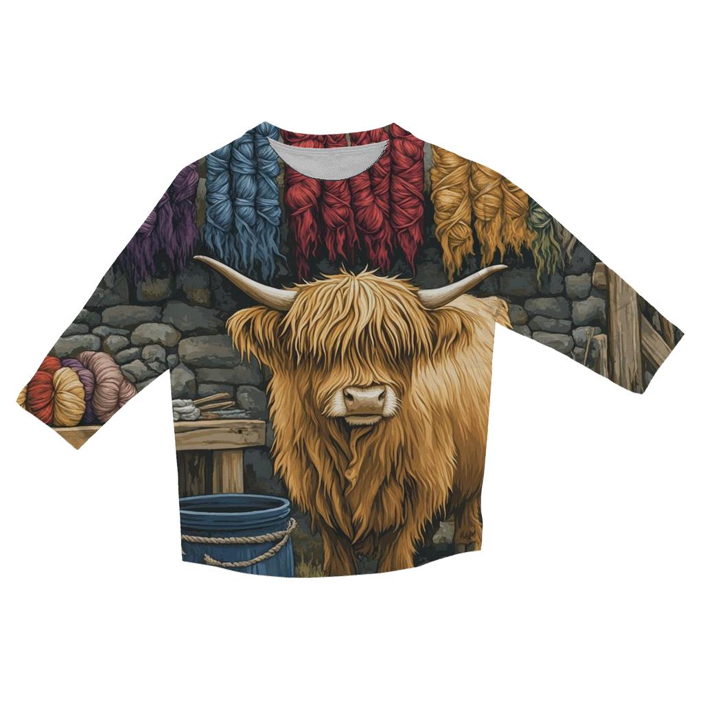 Highland Cow At The Wool Dye Pots personalized 3/4 sleeve tees