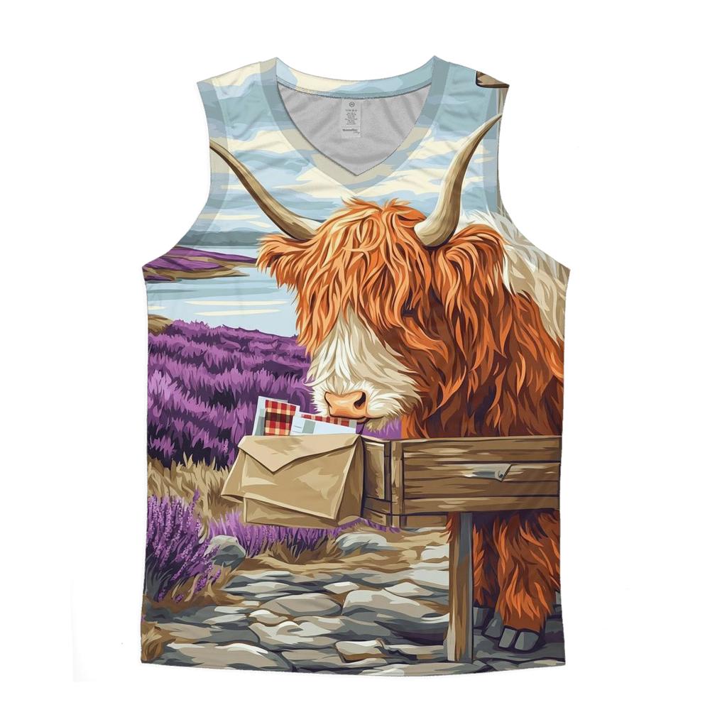Highland Cow And The Heather Post Office casual summer tank tops