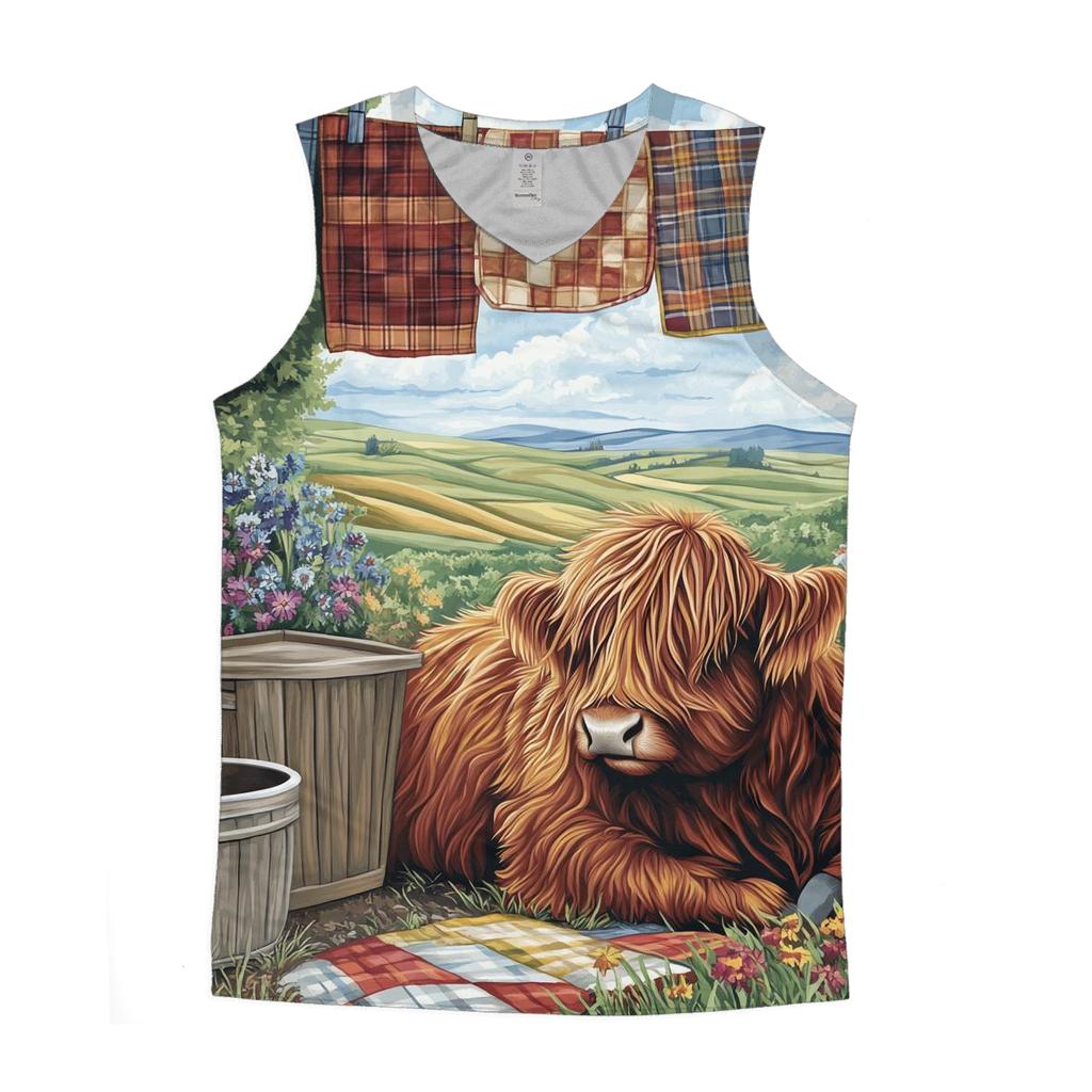 Highland Cow Under The Quilt Line graphic print tank tops