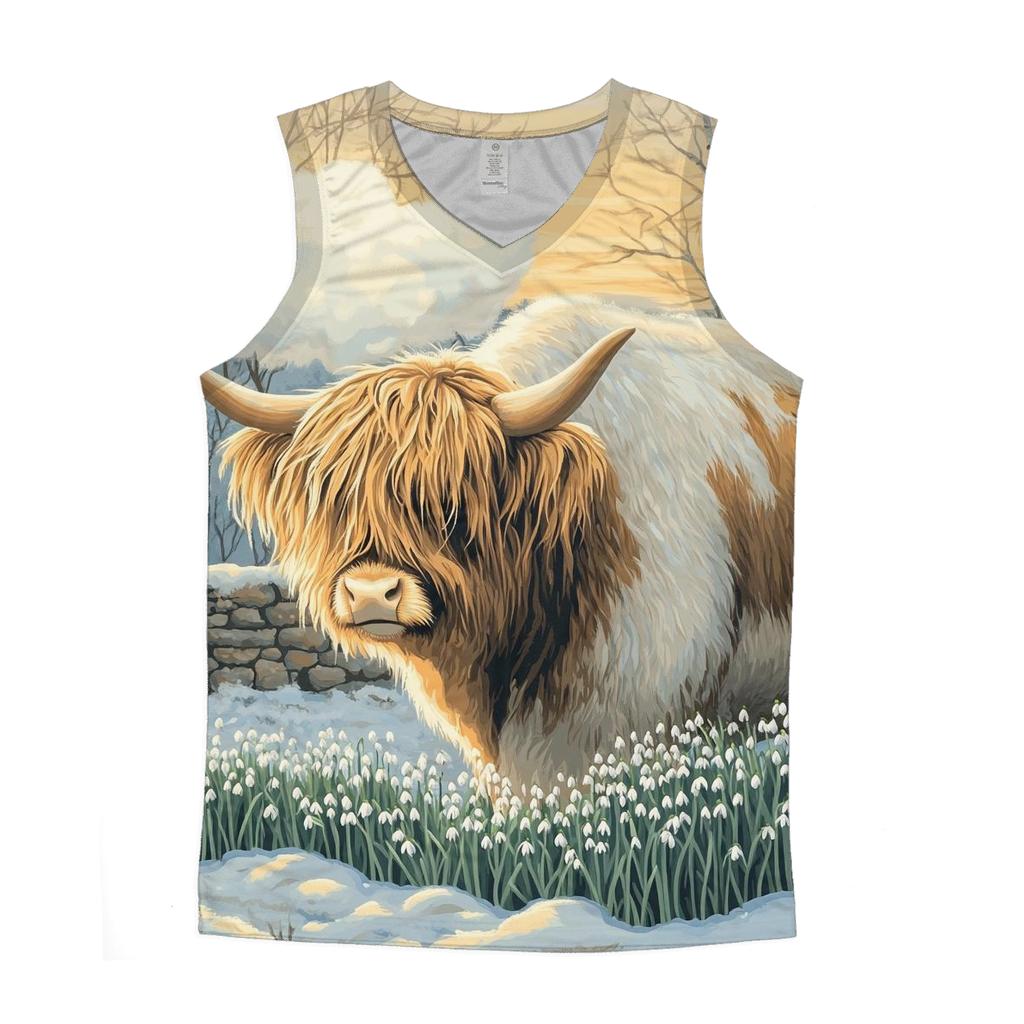 Highland Cow In The Snowdrop Hollow cotton sleeveless tops