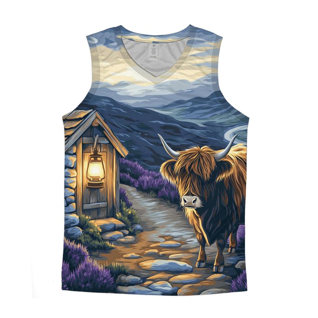 Highland Cow And The Mountain Bothy Lantern personalized athletic tanks
